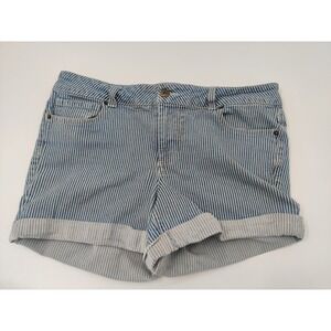 Forever 21+ Plus Size 16 Blue White Striped Cuffed Denim Shorts‎